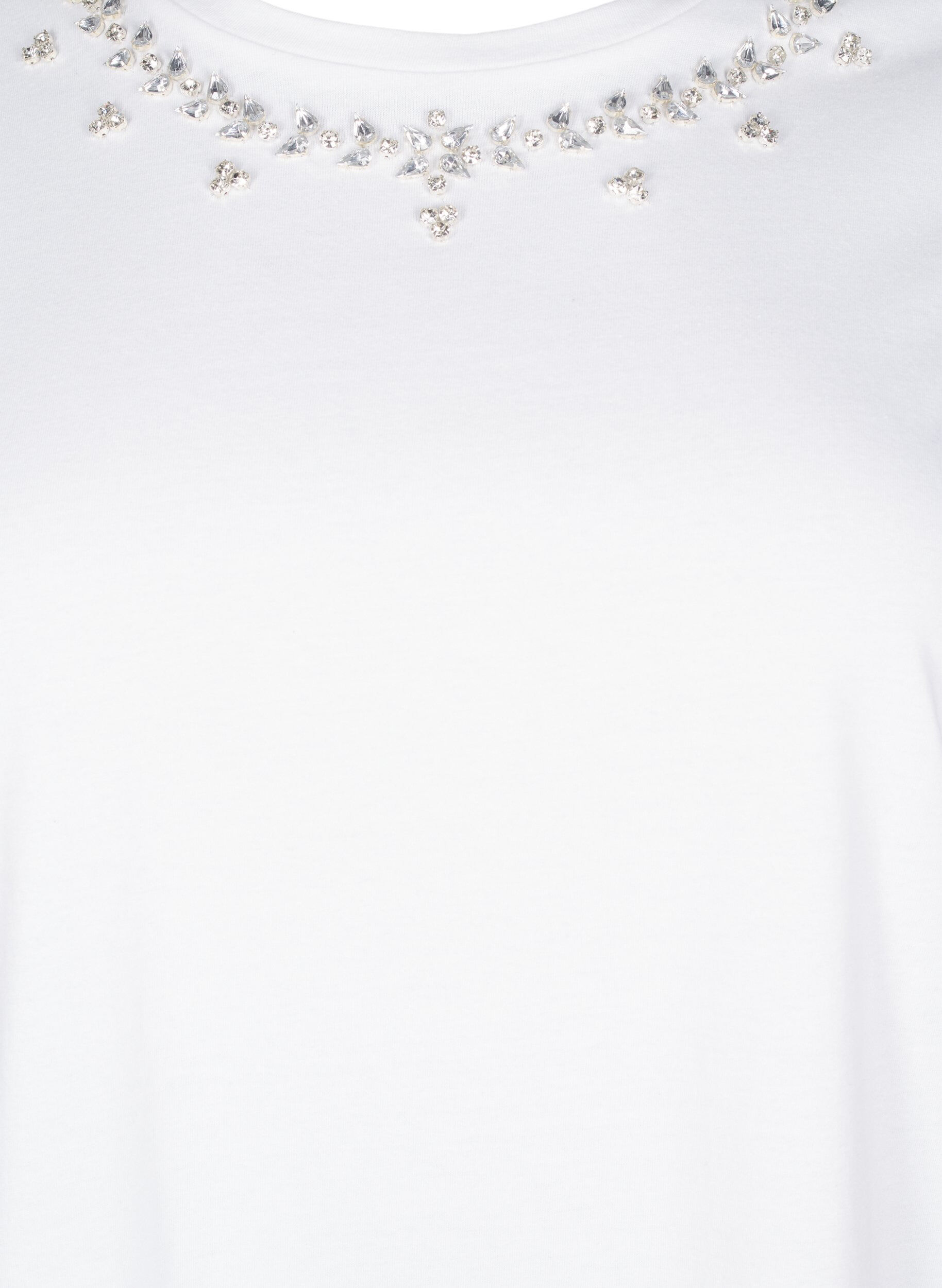 ZizziT-shirt met ronde hals en strass-steentjes, Bright White, Packshot image number 2