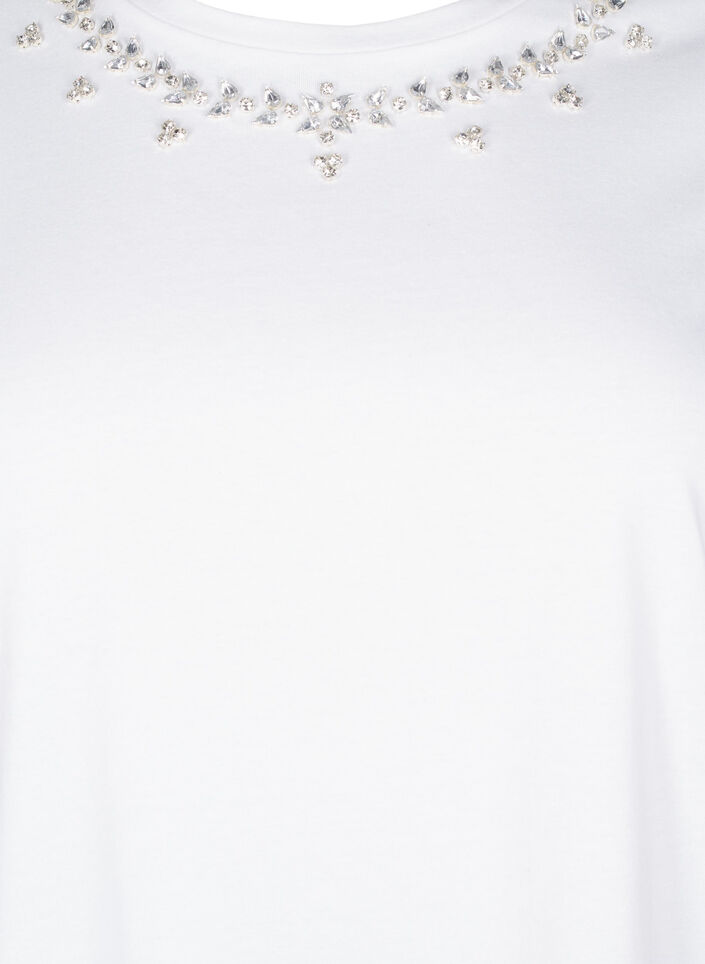 T-shirt à col rond et strass, Bright White, Packshot image number 2