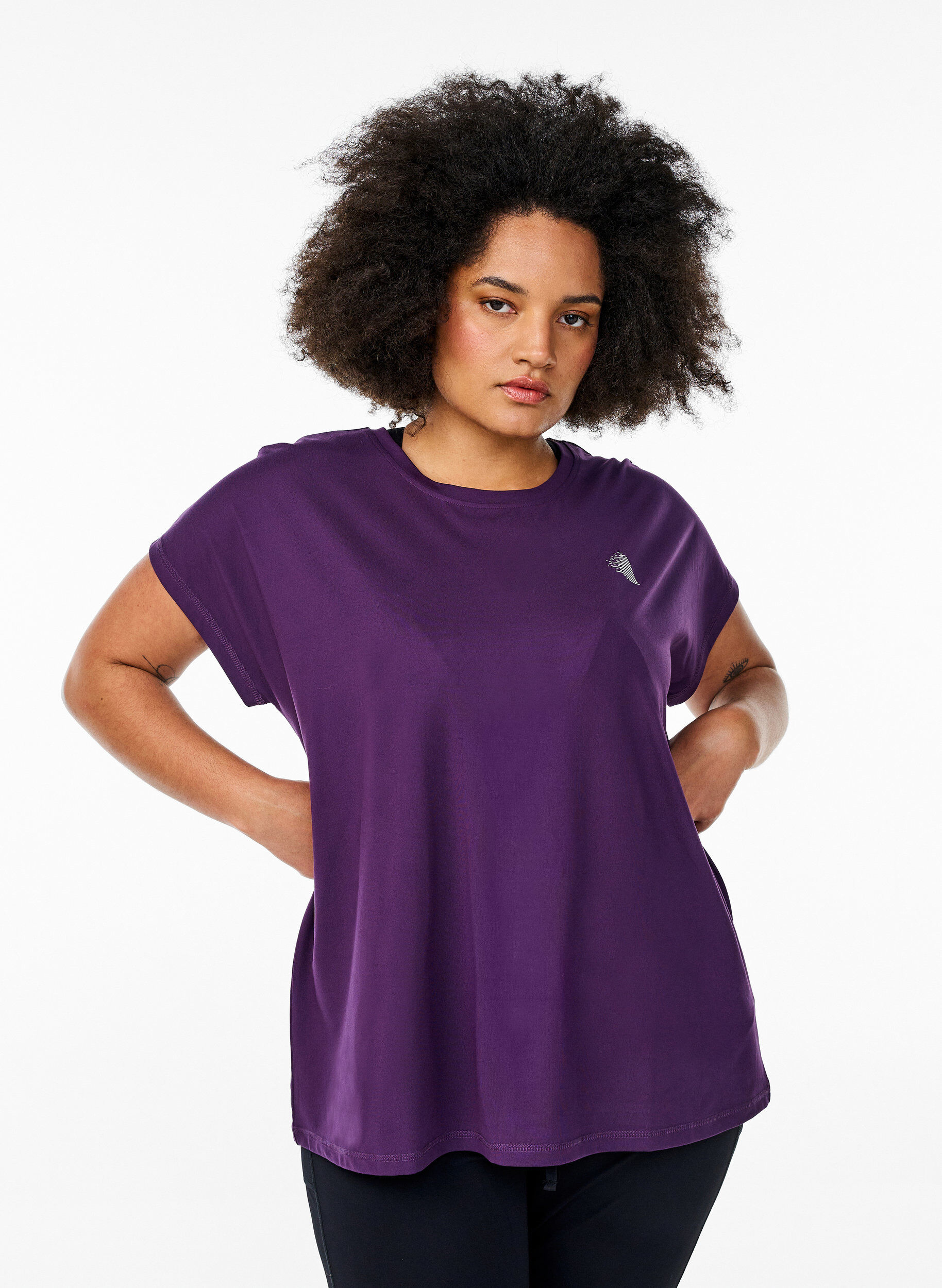 Effen gekleurd trainingsshirt, Paars, Model