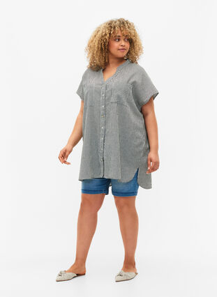 Chemise à manches courtes en coton à rayures, Scarab Stripe, Model image number 2