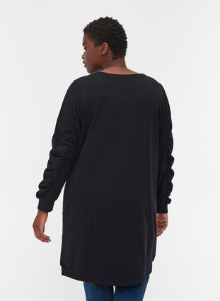 Robe pull avec poches et manches drapées, Black, Model image number 1