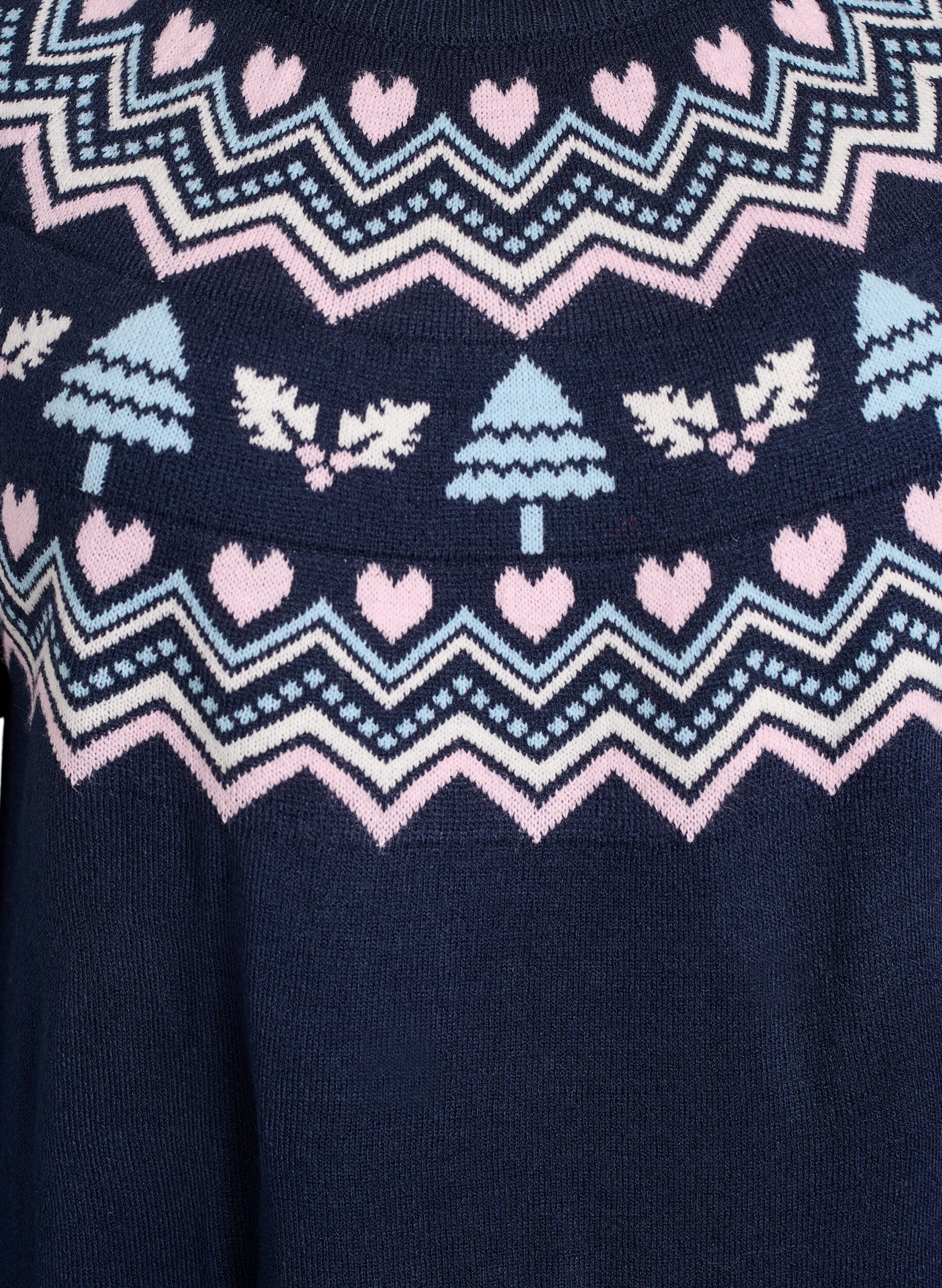 Zizzi Robe courte en maille jacquard avec motifs de No&euml;l, Bleu, Packshot image number 2