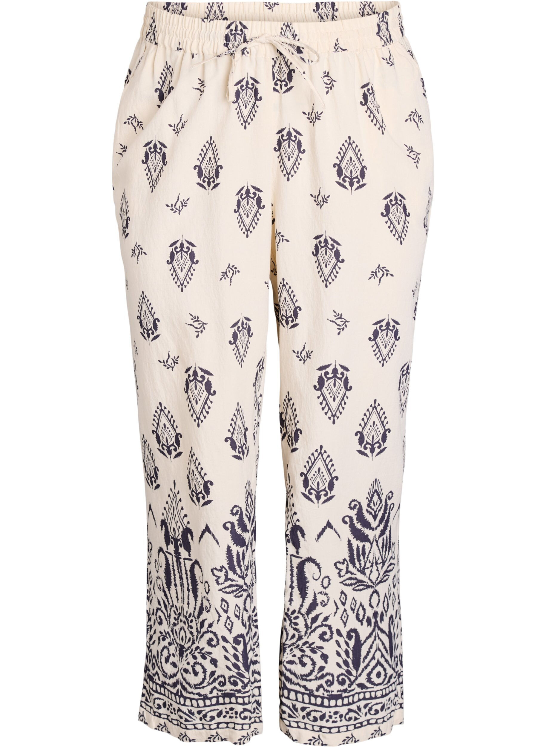 ZizziLosse broek met print en hoge taille, Beige, Packshot image number 0