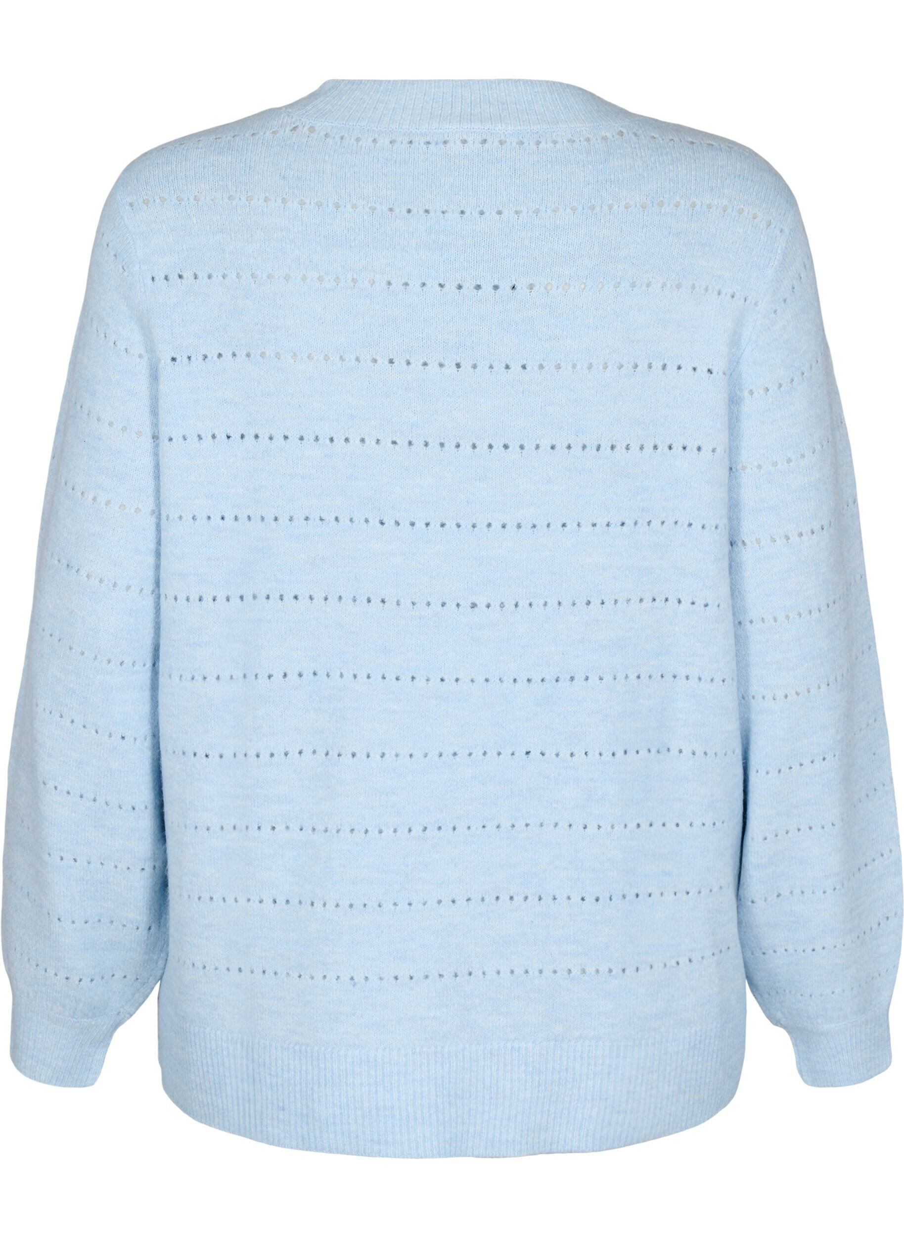 ZizziGebreide blouse met ronde hals en kantpatroon, Cashmere Blue Mel., Packshot image number 1