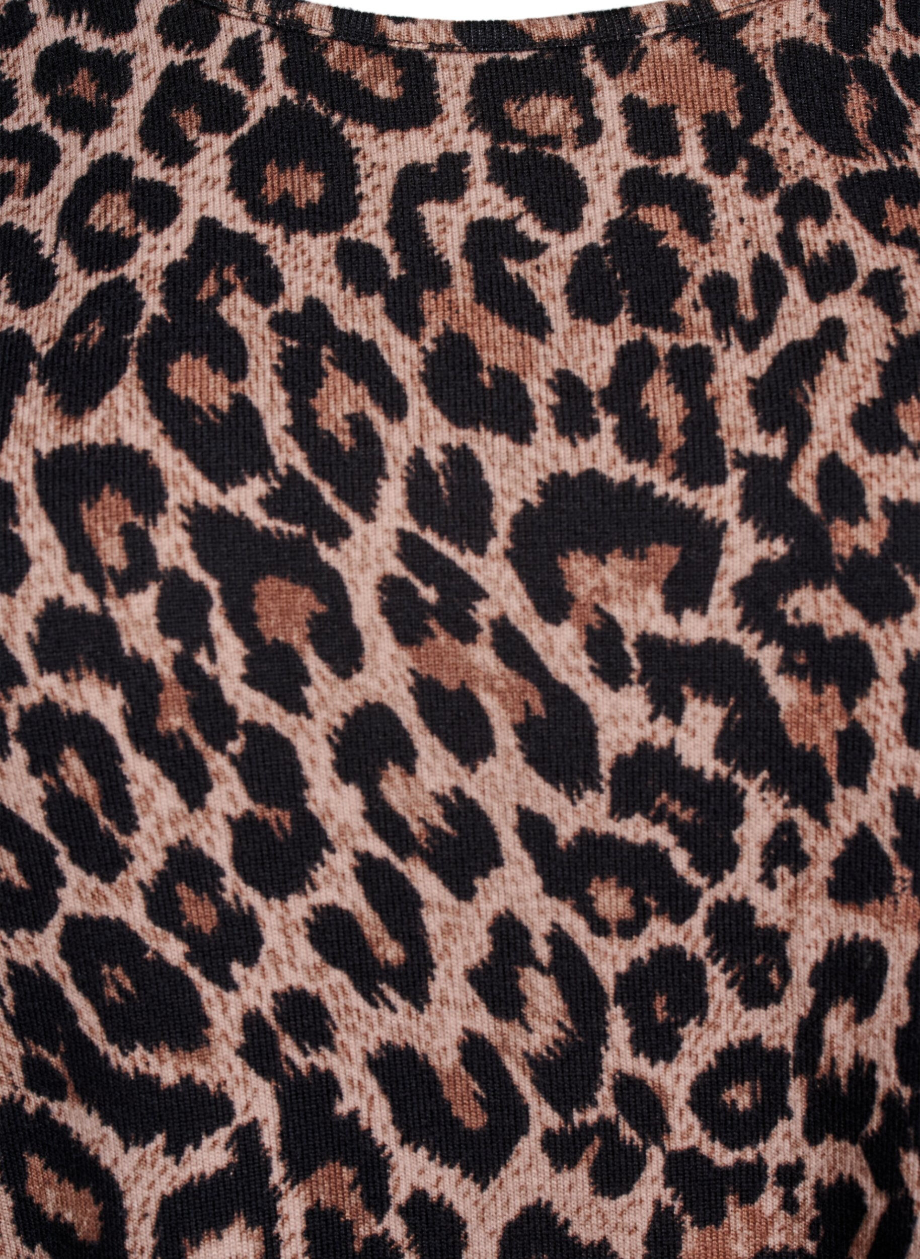 ZizziLuipaardprint blouse met lange mouwen, Bruin, Packshot image number 2