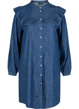 Robe en jean avec boutons et volants, Dark blue denim, Packshot image number 0