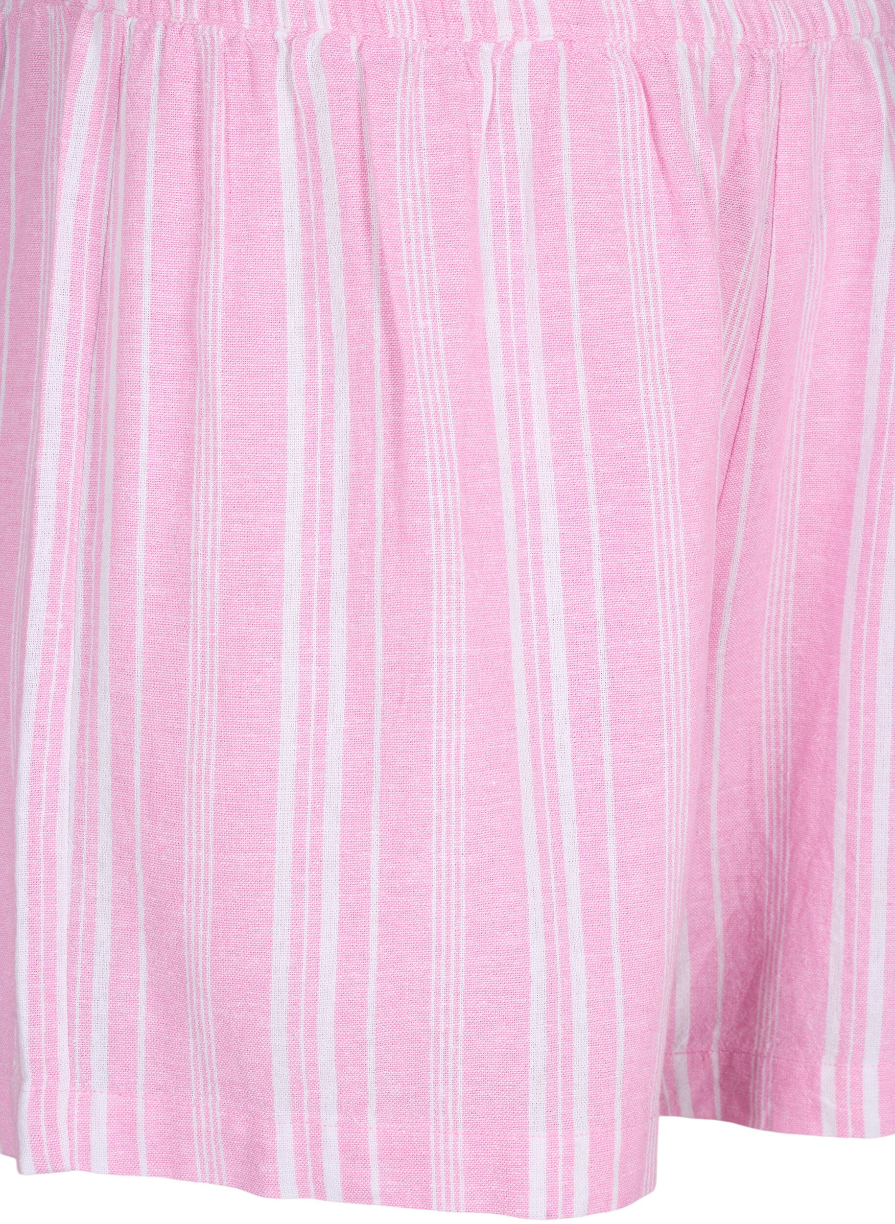 ZizziGestreepte korte broek van linnen en viscose, Roze, Packshot image number 2