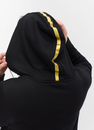 Lang sweatshirt met v-hals en capuchon, Black, Model image number 2