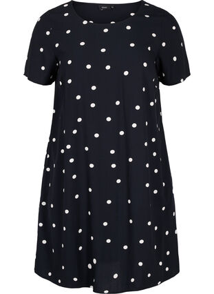 Gebloemde viscose jurk met korte mouwen, Black Dot, Packshot image number 0