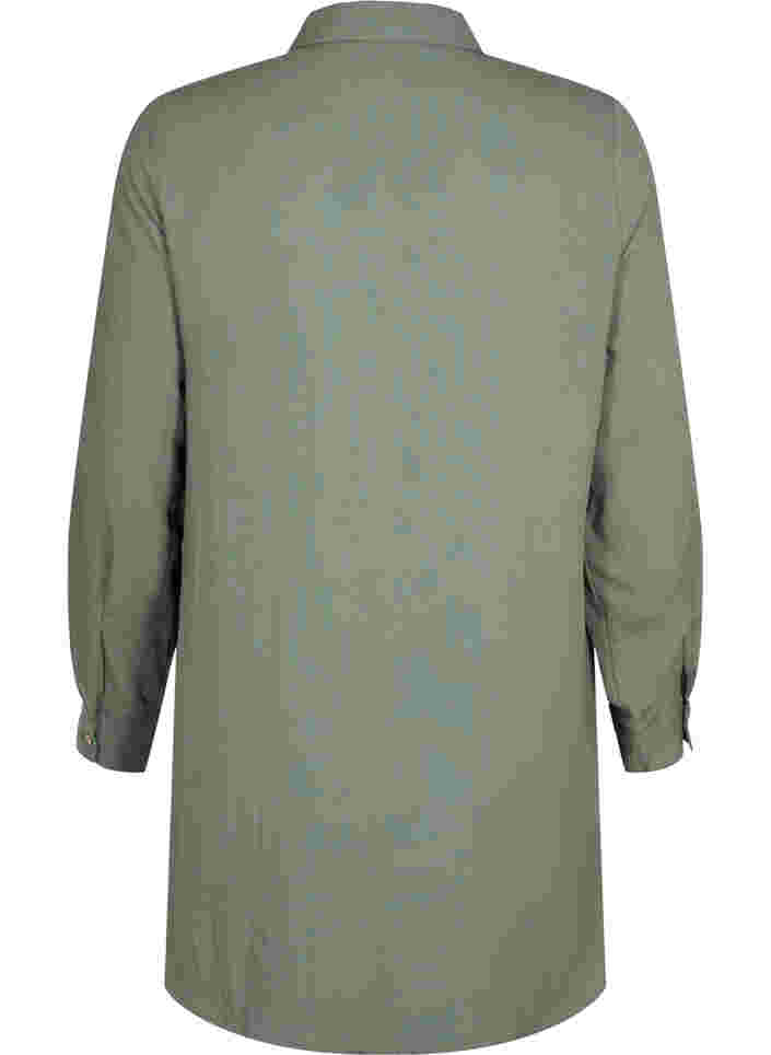 Lang effen overhemd van viscose, Thyme, Packshot image number 1