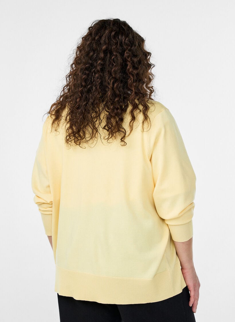 Fijngebreide vest met ronde hals, Geel, Model image number 2