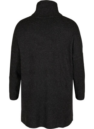 Poncho en tricot chiné avec col roulé et fente, Black, Packshot image number 1