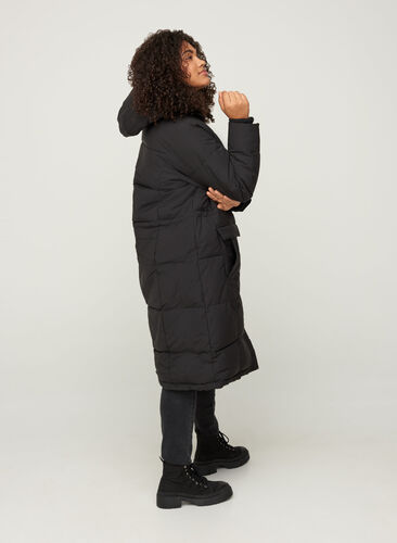 Lange winterjas met verstelbare taille, Black, Model image number 1