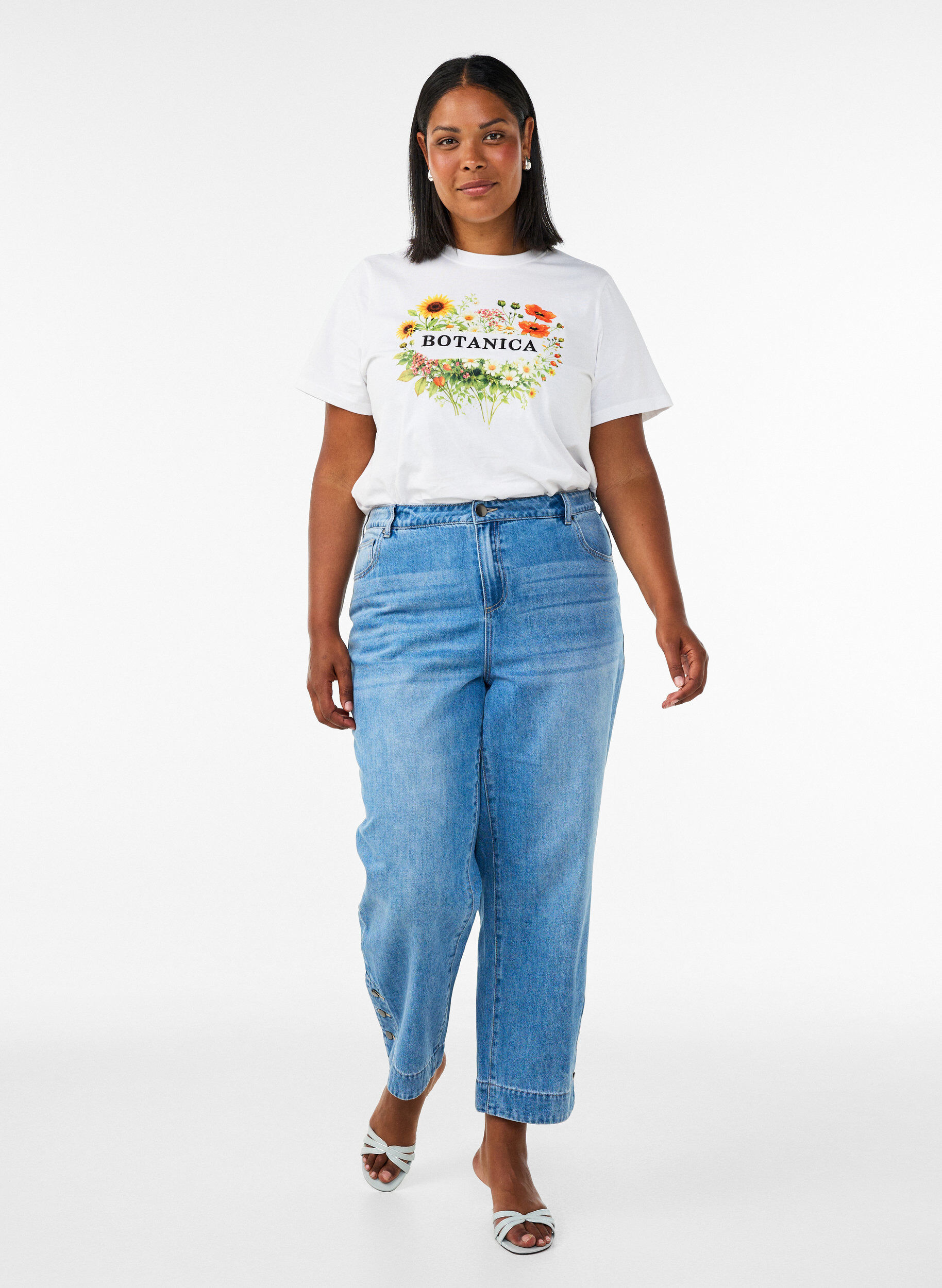ZizziT-shirt en coton bio avec imprim&eacute; sur le devant, Blanc, Model image number 1