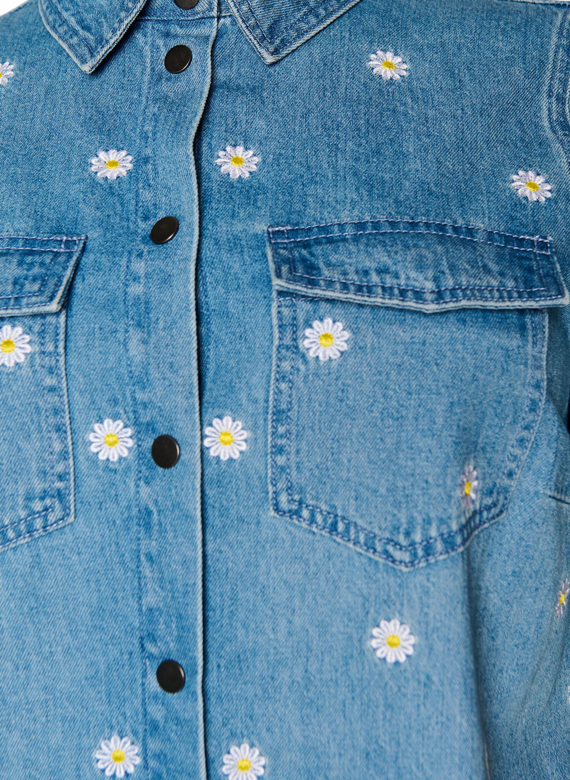 ZizziKorte denim jurk met geborduurde bloemen, Blauw, Packshot image number 2