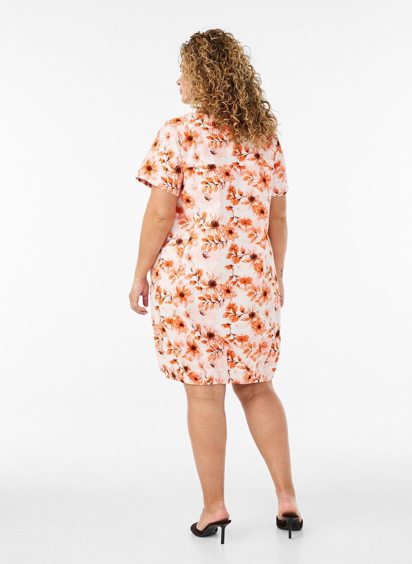 Robe en coton &agrave; manches courtes avec imprim&eacute;, Orange, Model image number 2