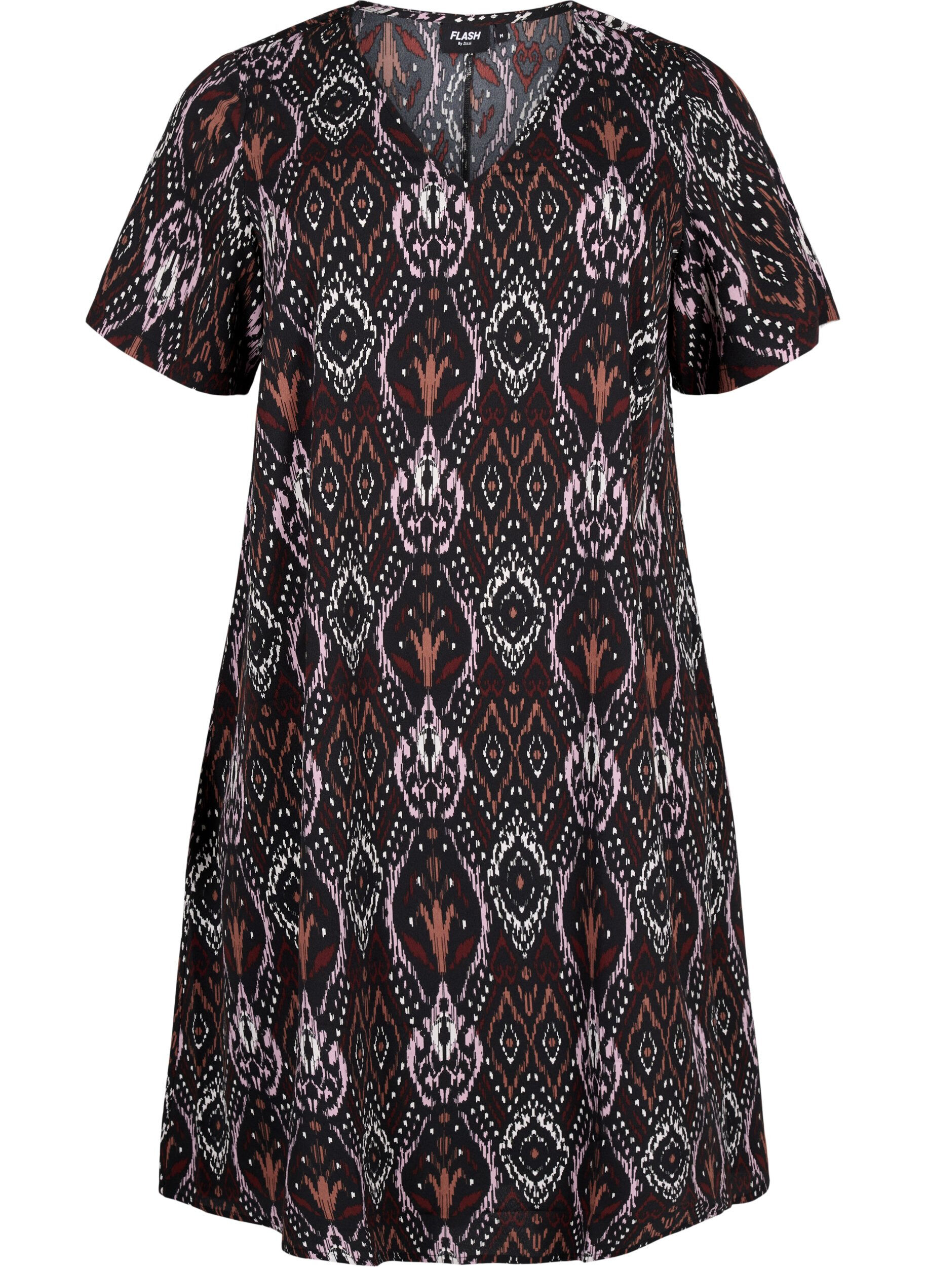 ZizziFLASH - Jurk met V-hals en print, Black Rose Ethnic, Packshot image number 0