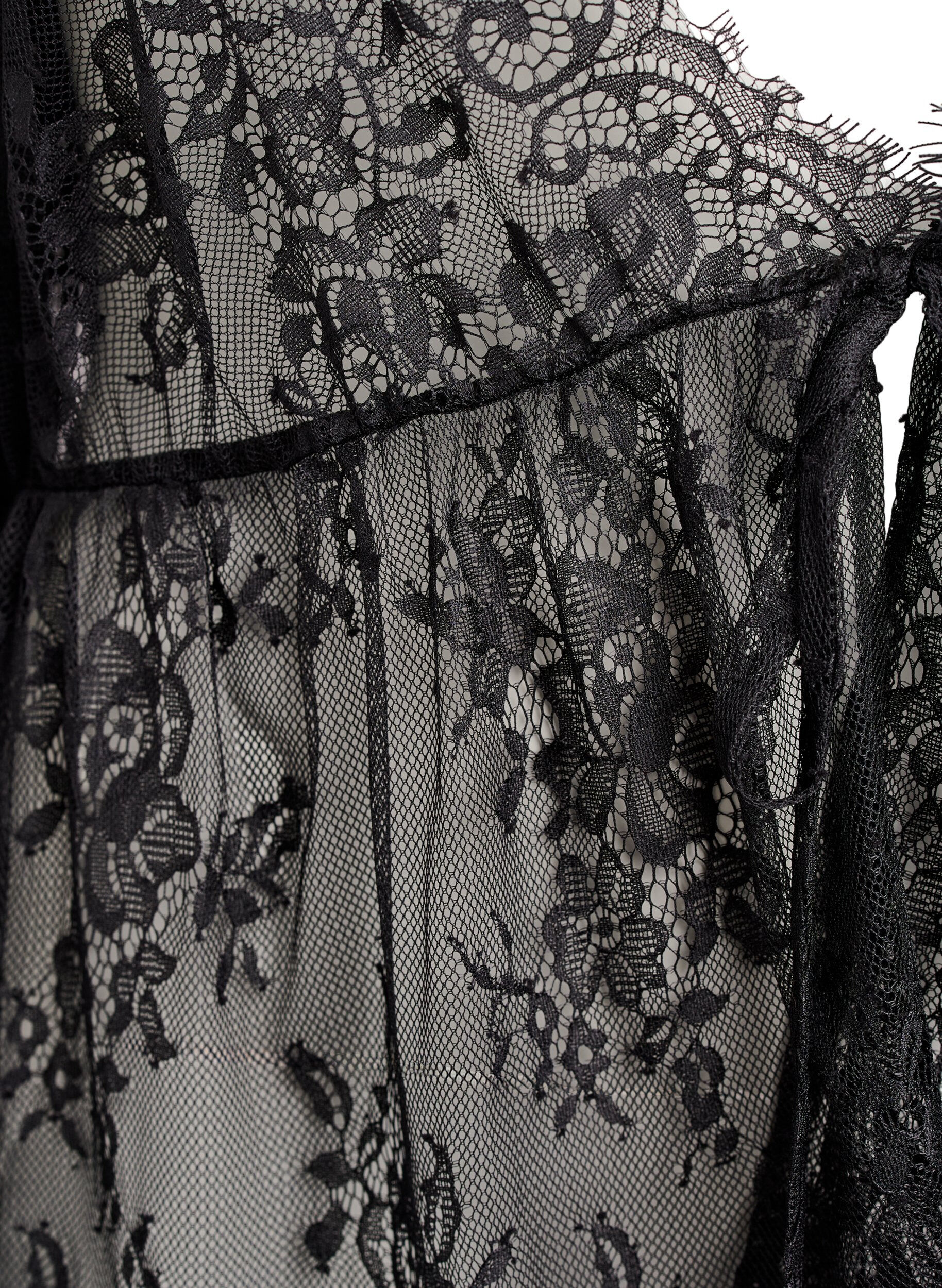 Zizzi Haut en dentelle avec lien &agrave; nouer et manches 3/4, Noir, Packshot image number 2