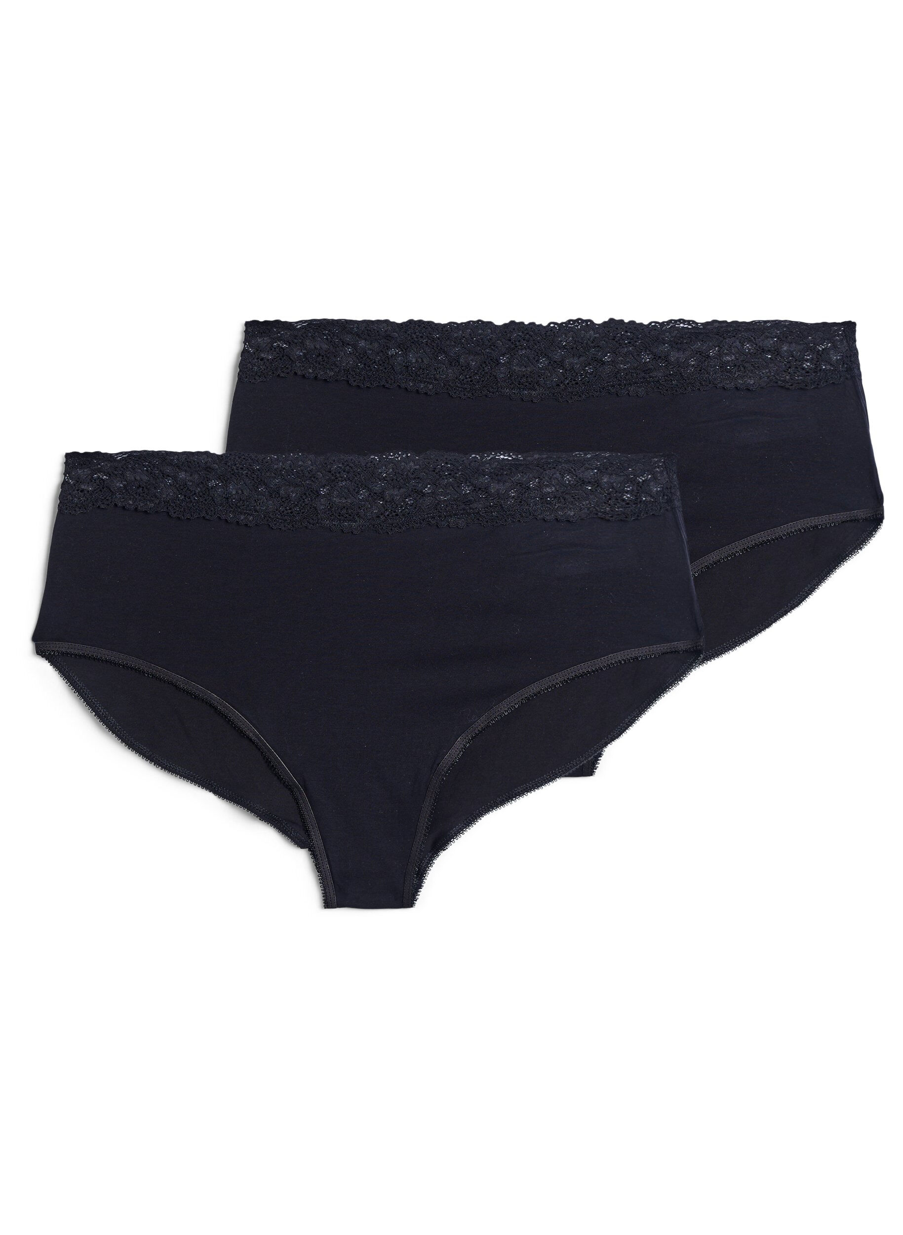 Zizzi2-pack katoenen panty met kant, Zwart, Packshot image number 1