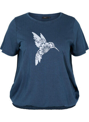 T-shirt en coton bio avec smocks, NavyBlazer Acid Bird, Packshot image number 0