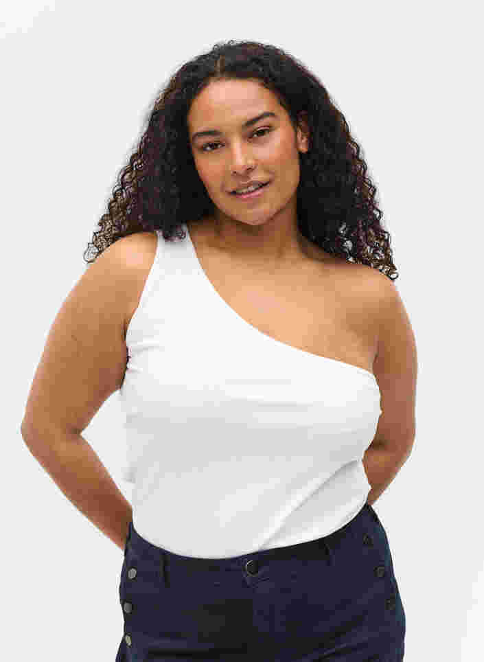 Top asymétrique en coton, Bright White, Model