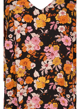 Robe en viscose à fleurs avec manches 3/4, Black Flower AOP, Packshot image number 2