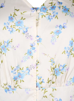 Gebloemde satijnen blouse met pofmouwen, Off White Blue Fl., Packshot image number 2