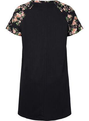 Chemise de nuit en coton à manches courtes avec détails imprimés, Black Flower, Packshot image number 1