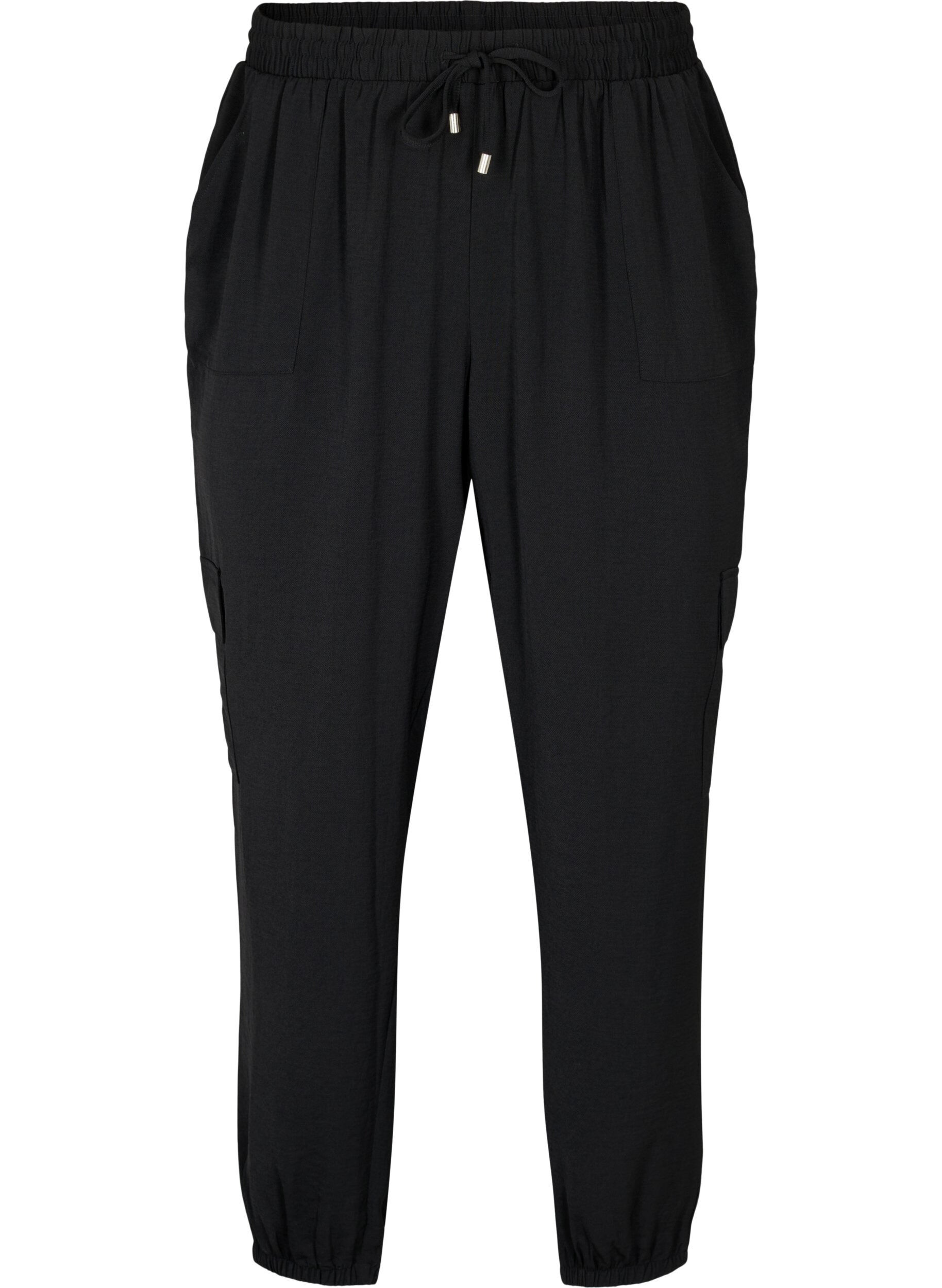Zizzi Pantalon uni avec grandes poches, Black, Packshot image number 0