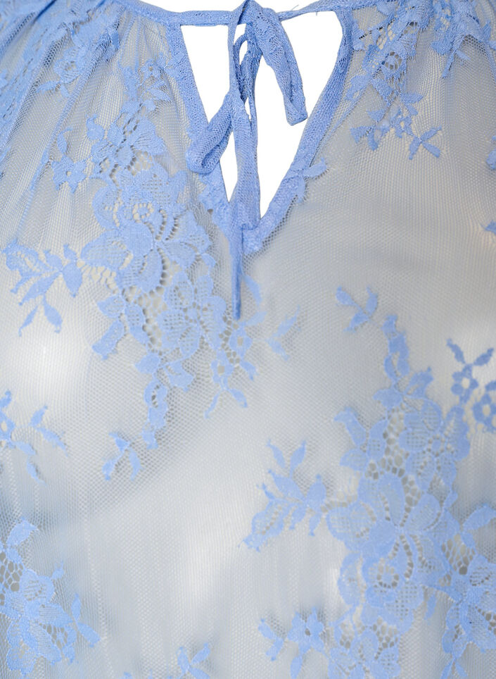 Korte mouwen kanten blouse met striksluiting, Paars, Packshot image number 2