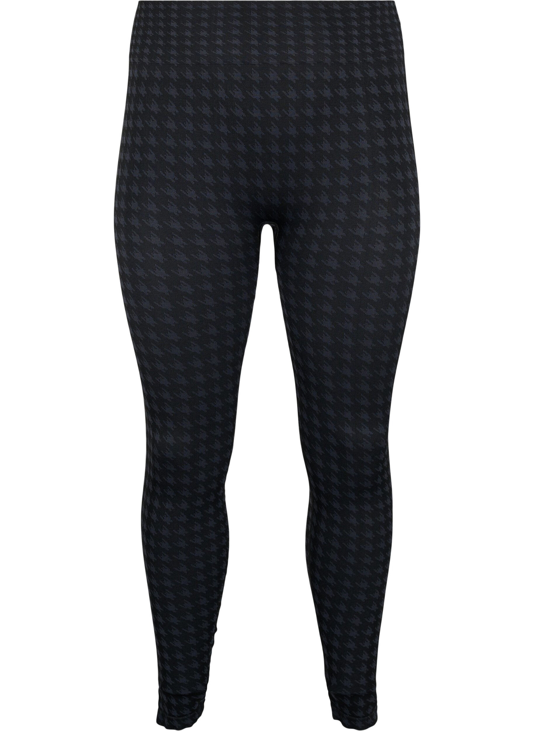 ZizziNaadloze legging in pied-de-poule patroon, Black w. Dark Grey, Packshot image number 0