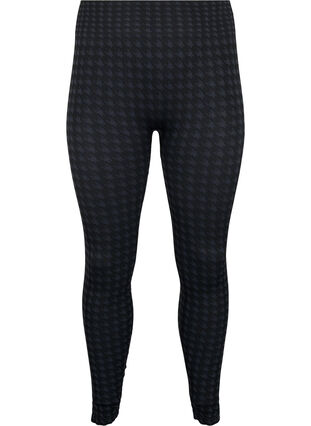 Naadloze legging in pied-de-poule patroon, Black w. Dark Grey, Packshot image number 0