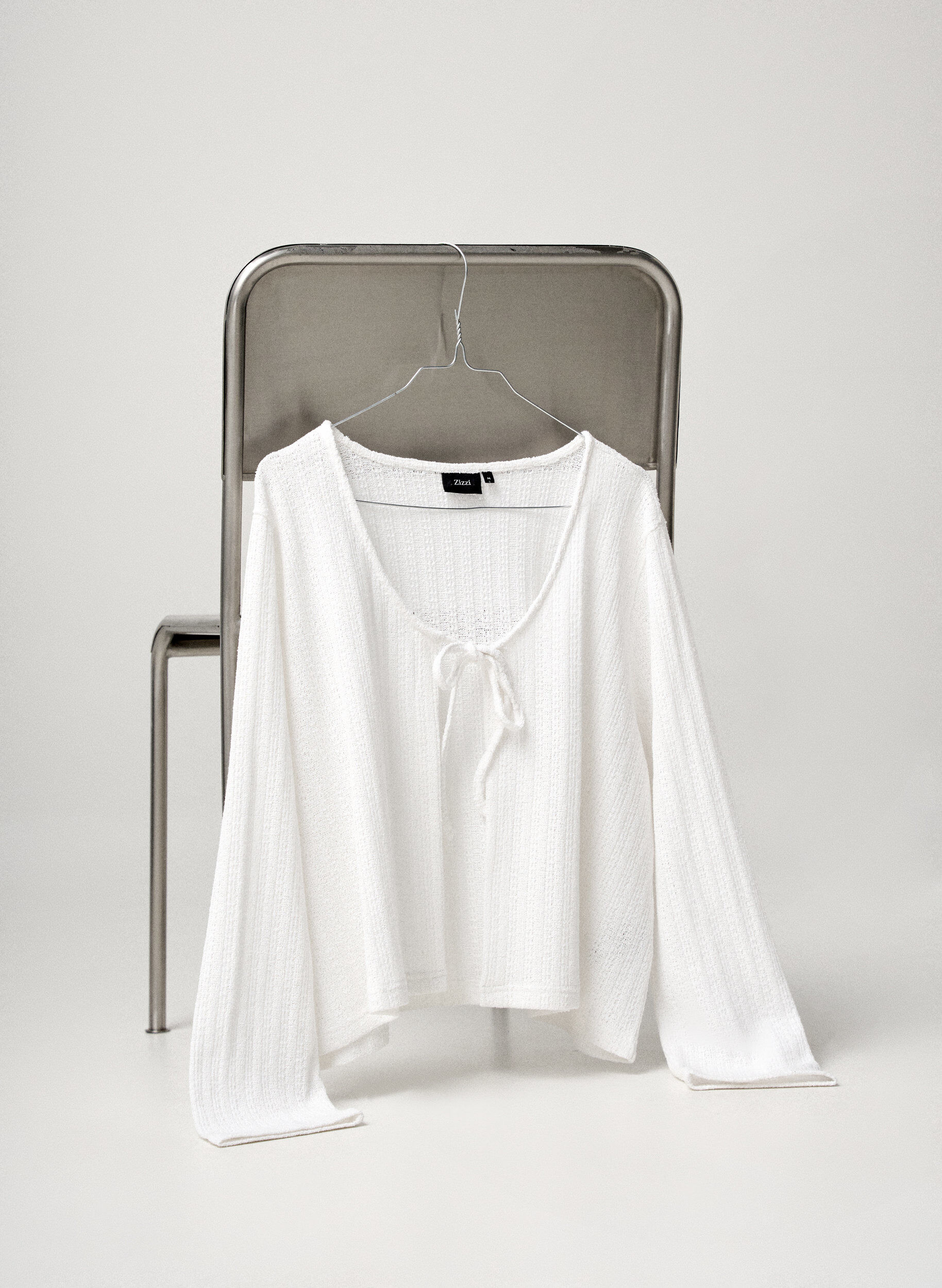 ZizziVest met textuur en strik voorkant, Wit, Image image number 0