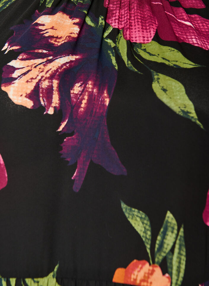Blouse &agrave; imprim&eacute; floral et p&eacute;plum, Noir, Packshot image number 2