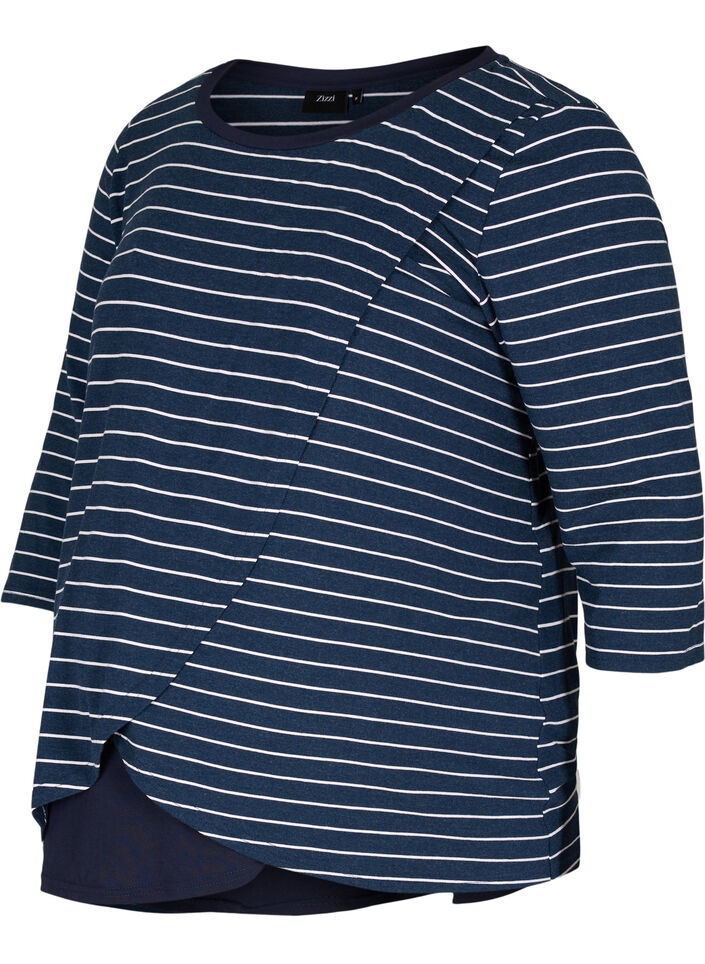 Blouse de maternité rayée à manches 3/4, Blue Stripe , Packshot image number 0