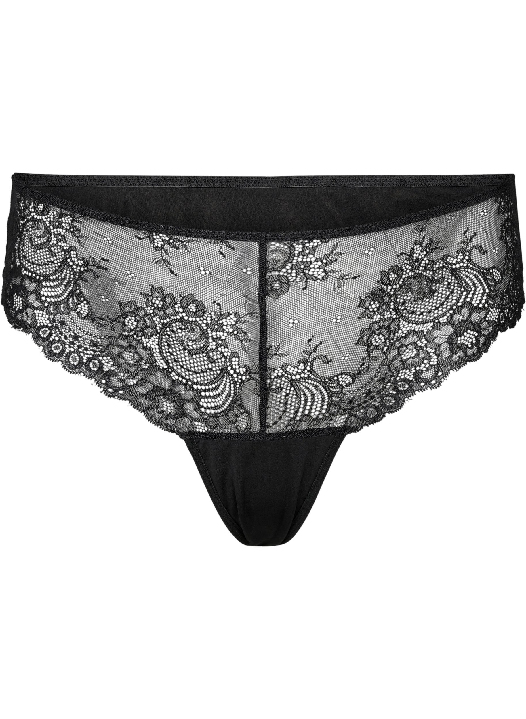 Zizzi String en dentelle taille normale, Black, Packshot image number 0