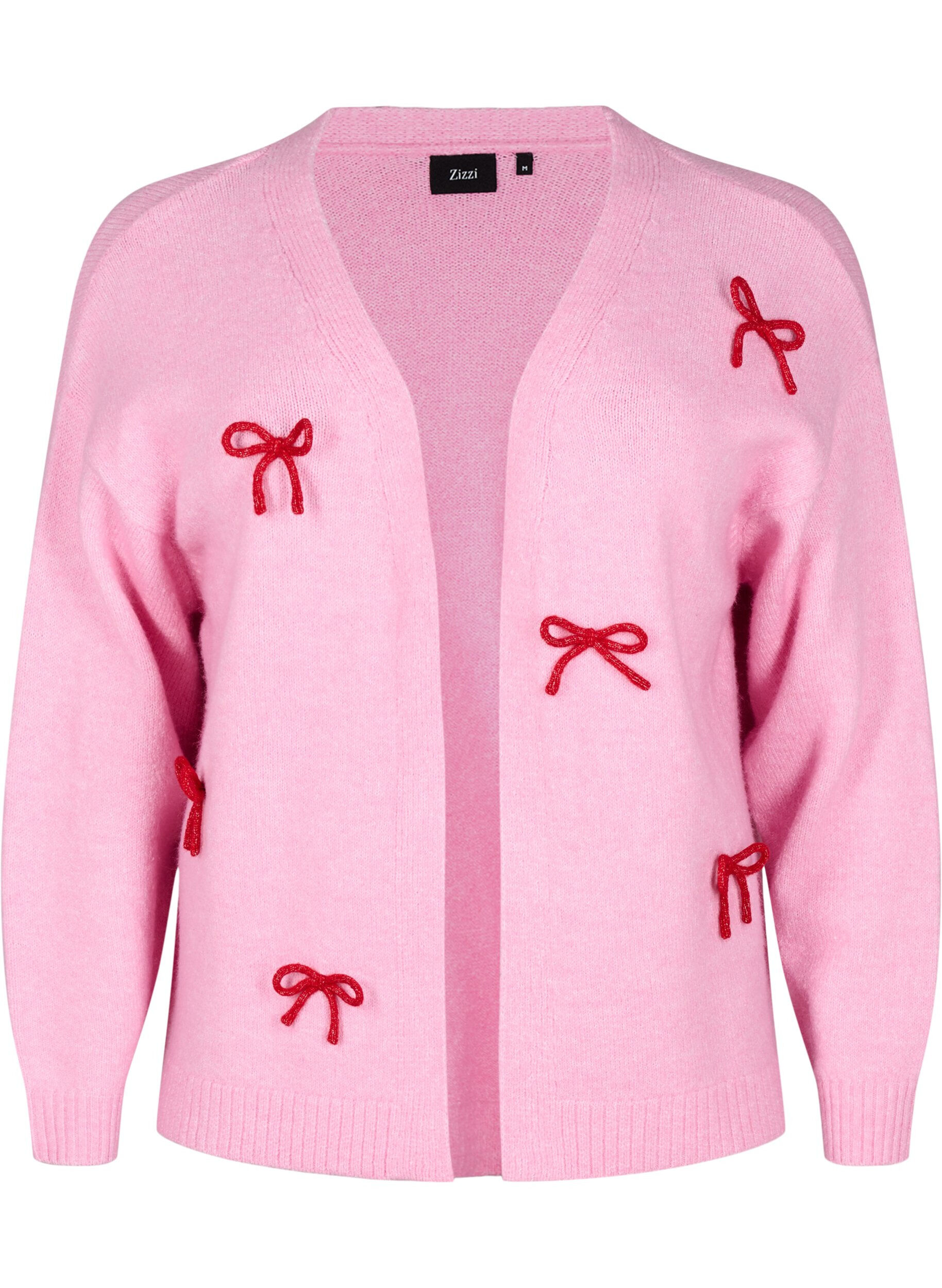 ZizziKorte gebreide cardigan met strikken, Begonia Pink Comb, Packshot image number 0