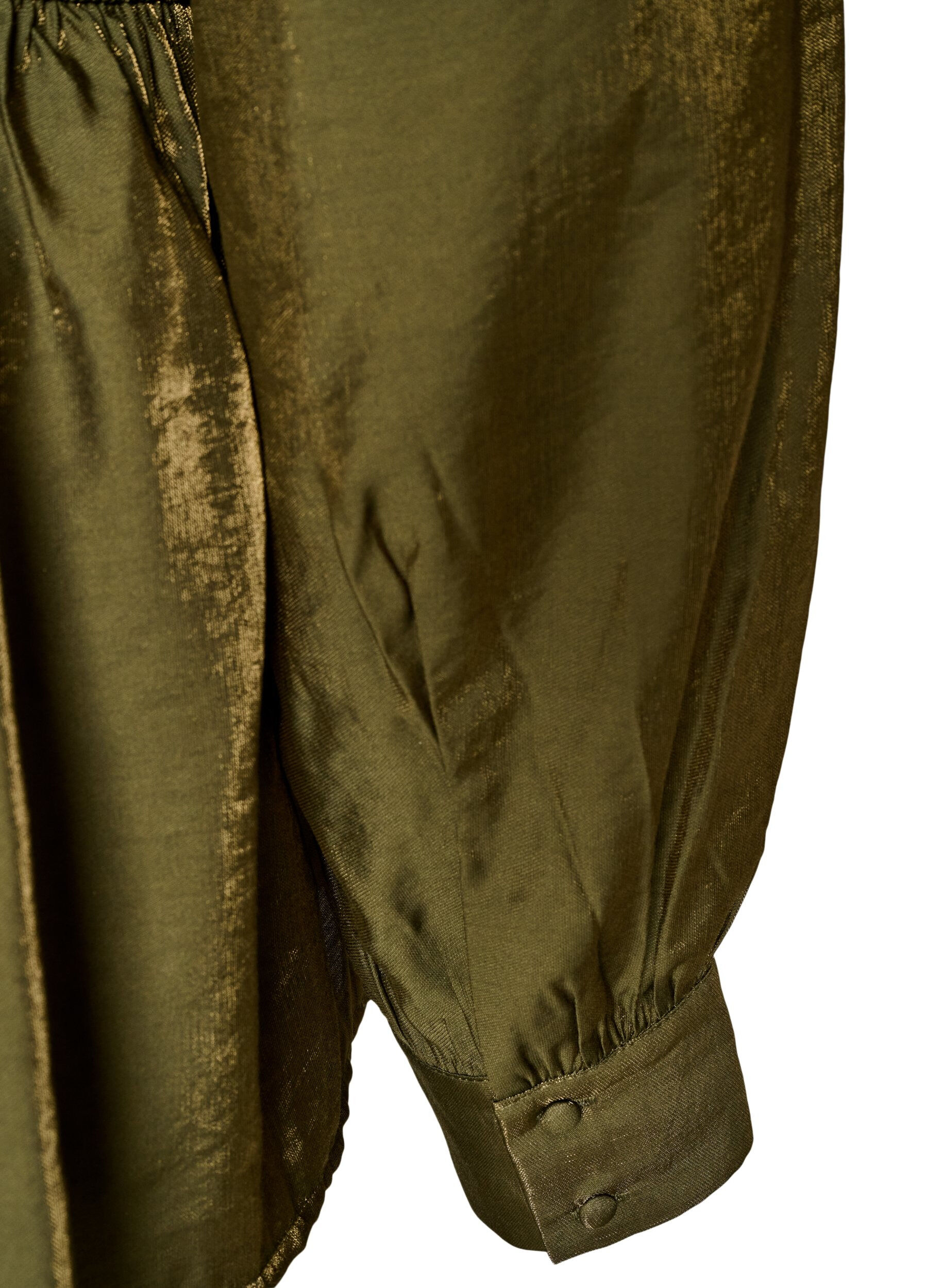 ZizziBlouse brillante en viscose &agrave; effet p&eacute;plum, Vert Kaki, Packshot image number 3