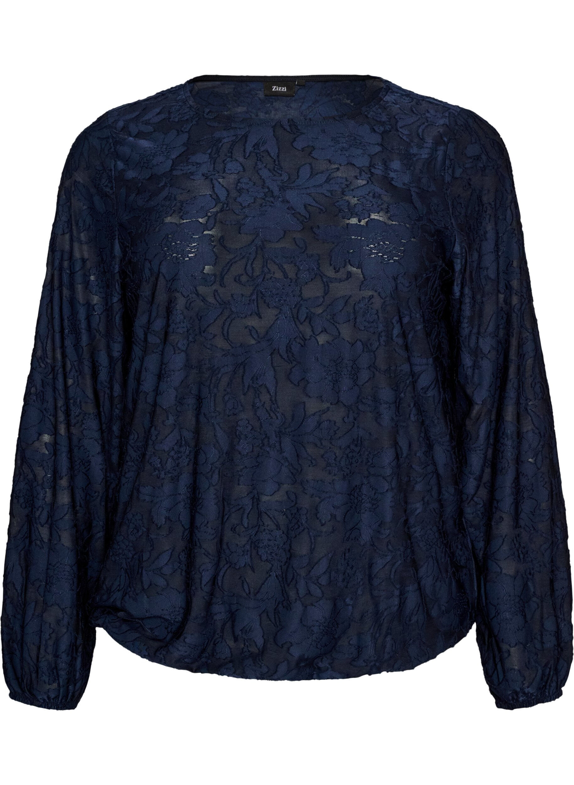 Blouse transparente avec texture florale et manches longues