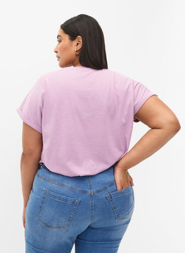 T-shirt met korte mouwen van katoenmix, Lavender Mist, Model image number 1