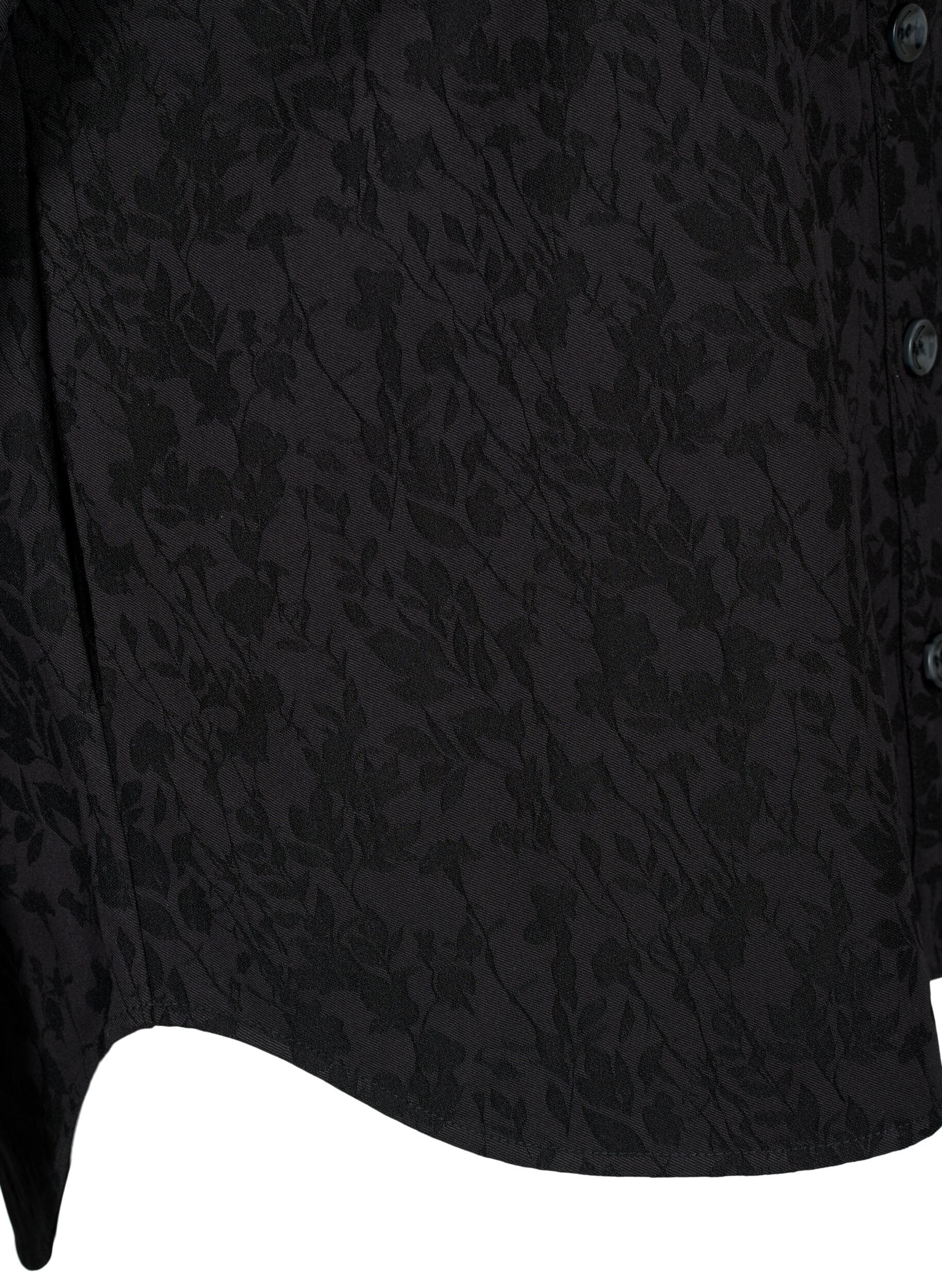 Zizzi Veste chemise en viscose avec motif ton sur ton, Black, Packshot image number 3