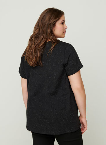 T-shirt col V, Black, Model image number 1