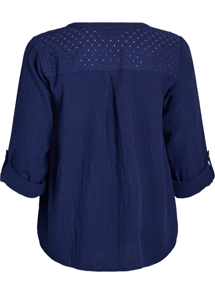 Blouse en mousseline de coton avec broderie anglaise, Bleu, Packshot image number 1