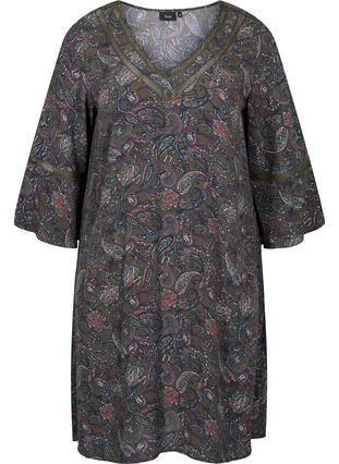 Robe en viscose avec forme trapèze et imprimé cachemire, Green Paisley AOP, Packshot image number 0