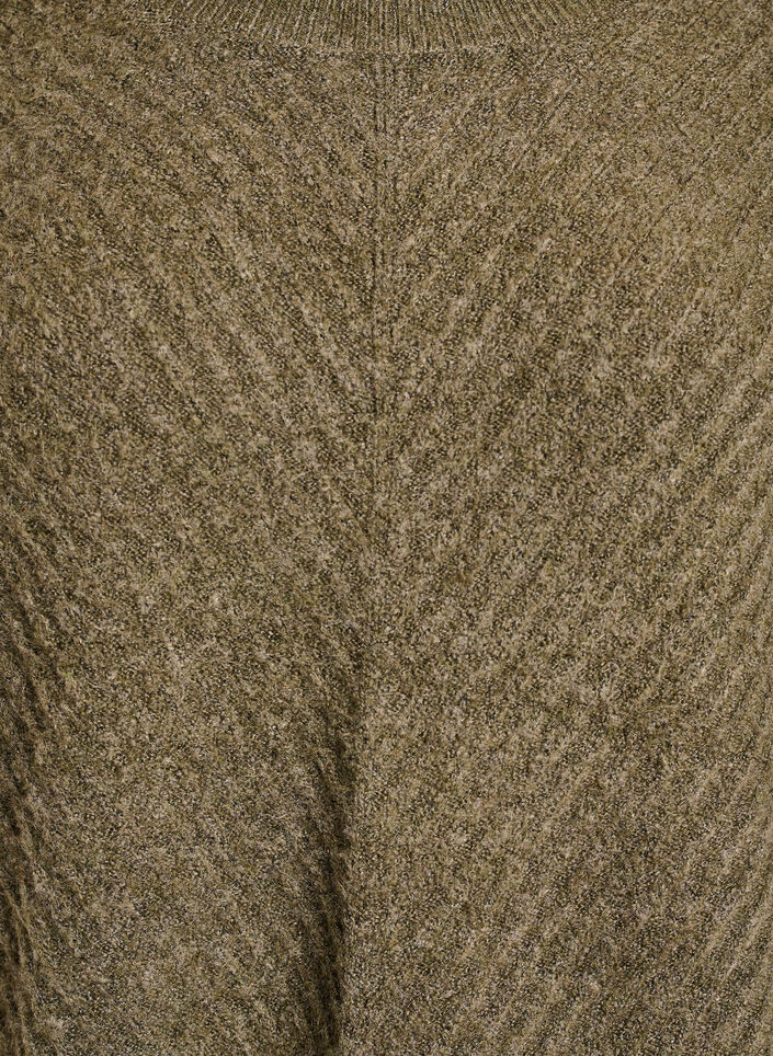 Blouse en maille avec motif côtelé en V et fentes, Vert Kaki, Packshot image number 2