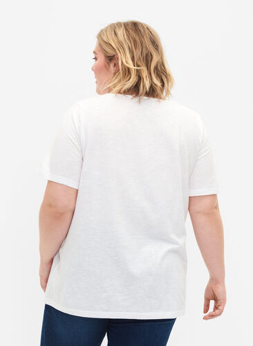 T-shirt en coton avec ruban en dentelle, Bright White, Model image number 1