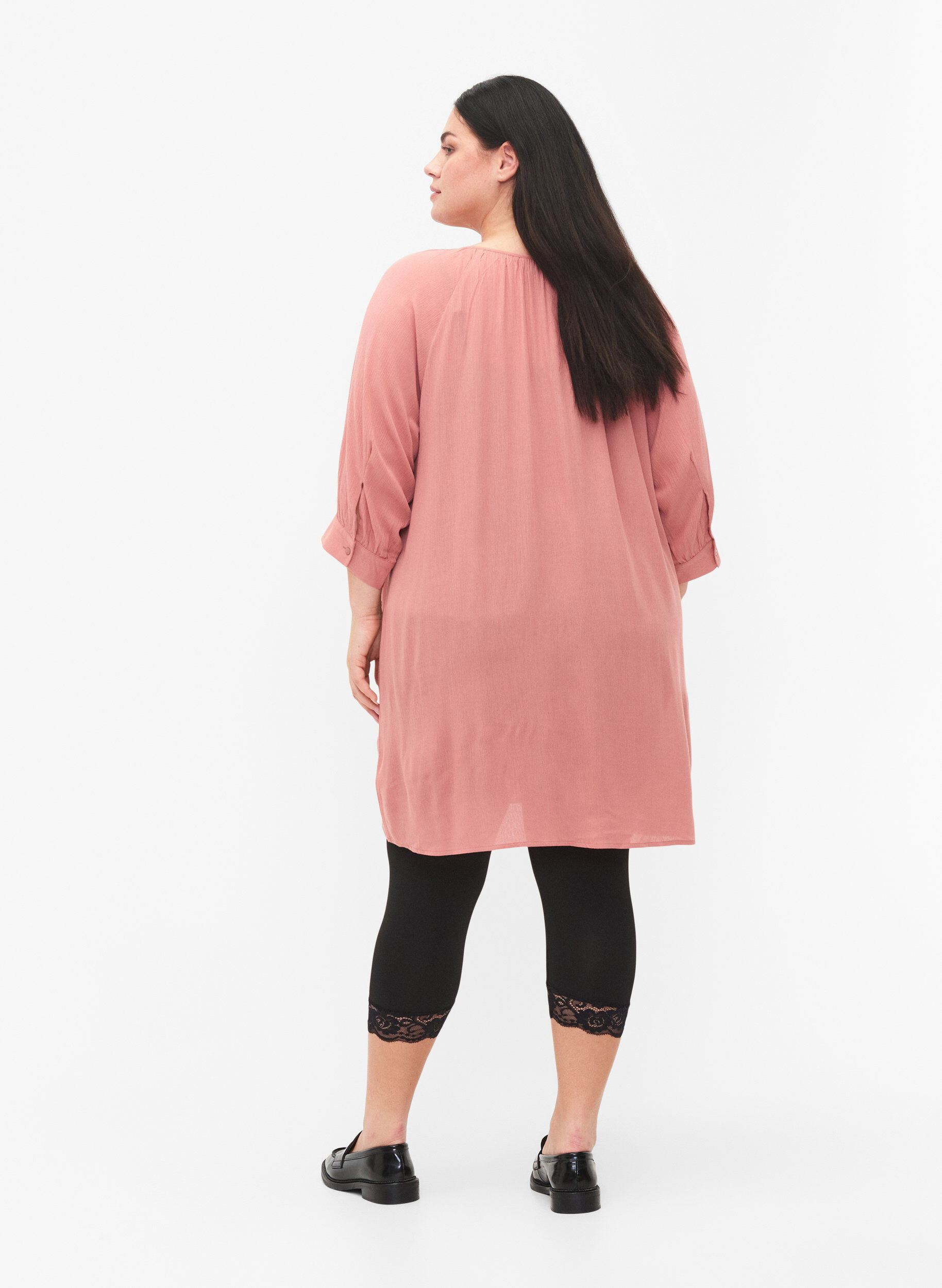 Zizzi2 paar 3/4 leggings met kanten randje, Black / Black, Model image number 1