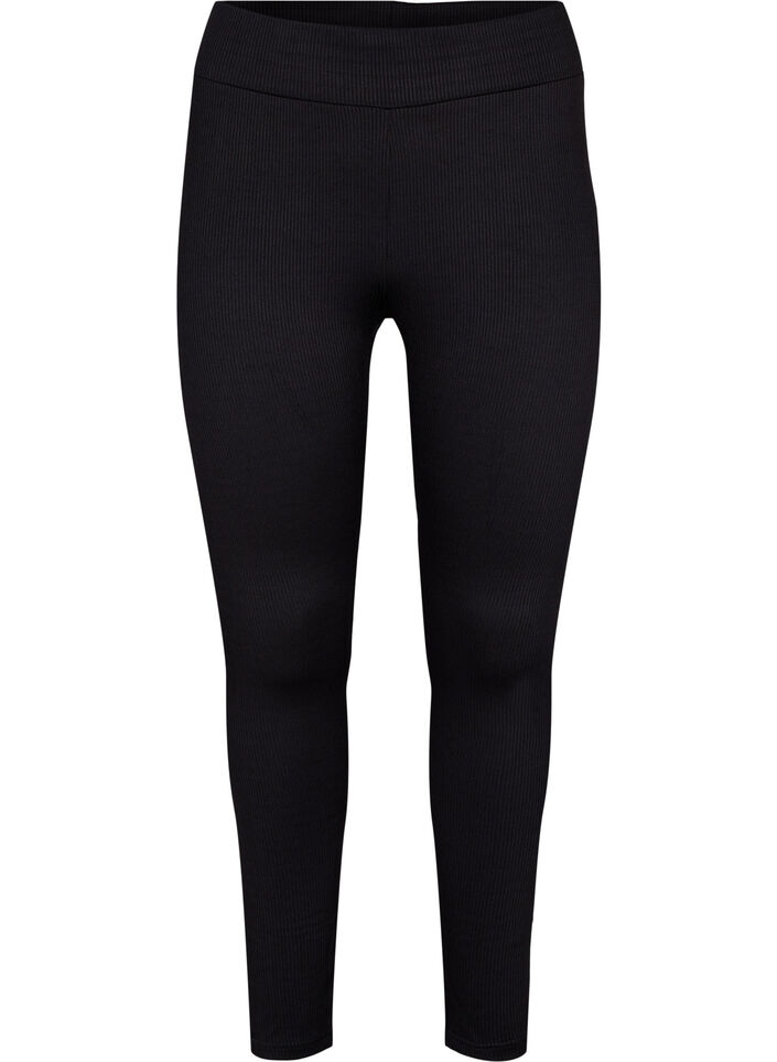 Legging met stretch en geribde structuur, Black, Packshot image number 0