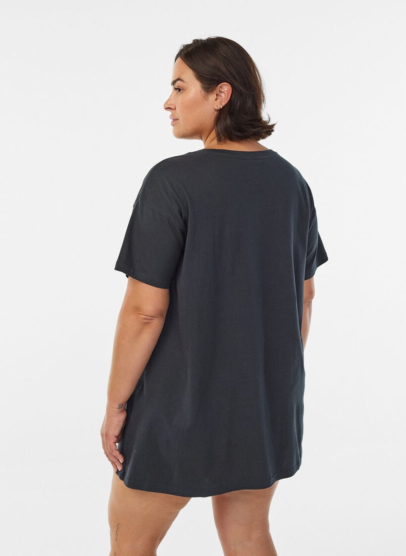 T-shirt de nuit long en coton bio avec imprimé, Gris anthracite, Model image number 2
