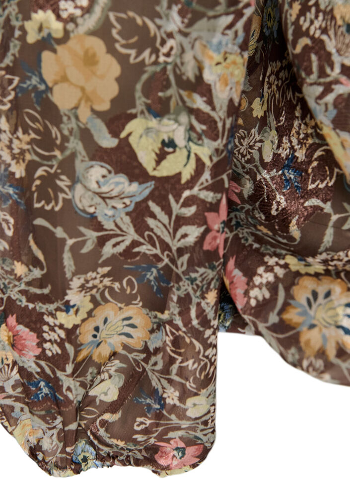 Blouse &agrave; imprim&eacute; floral et manches ballon, Marron, Packshot image number 3